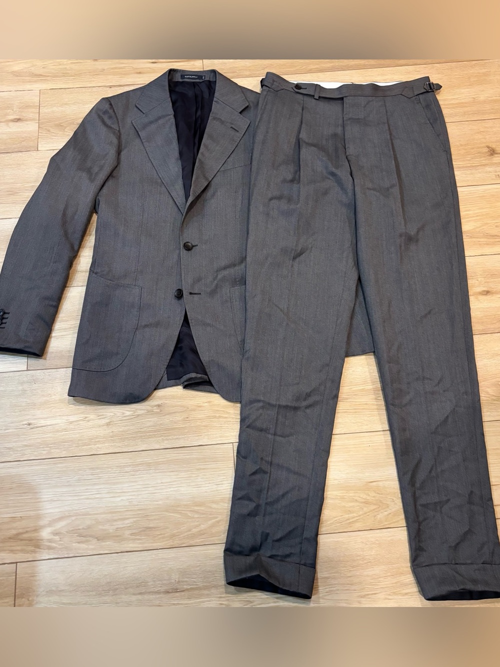 SUITSUPPLY Havana Tulip Men Suit US40s Blue 3-Piece Slim Herringbone Wool S130